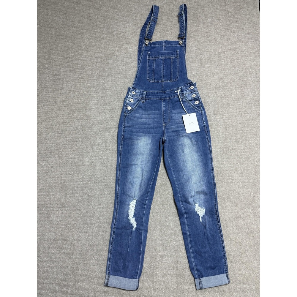 KanCan Overalls Womens XS Blue Distressed‎ Denim Jean Pants Adjustable Straps